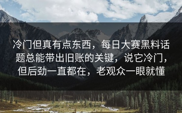 冷门但真有点东西，每日大赛黑料话题总能带出旧账的关键，说它冷门，但后劲一直都在，老观众一眼就懂
