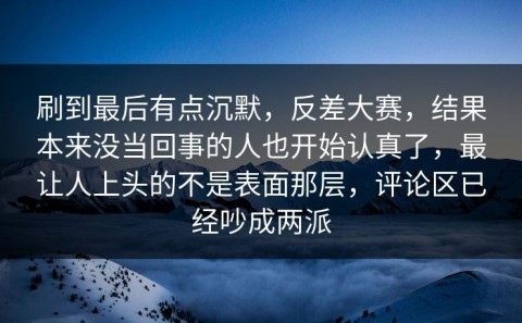 刷到最后有点沉默，反差大赛，结果本来没当回事的人也开始认真了，最让人上头的不是表面那层，评论区已经吵成两派